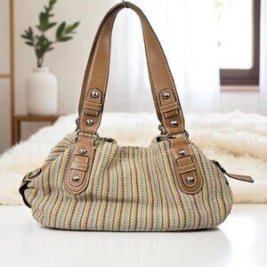Fossil East/West Shoulder Bag Woven Stripe & Leather – Boho Chic Style